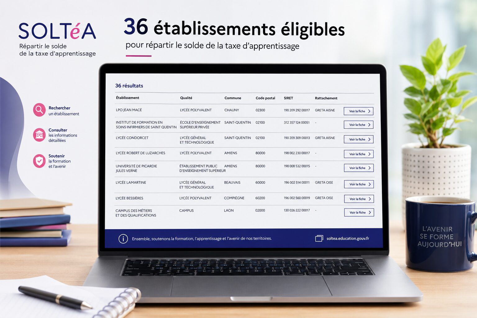 Liste des 36 établissements  éligibles identifiés dans SOLTéA autour du Dunkerque à recevoir le solde de votre taxe d&rsquo;apprentissage 2026