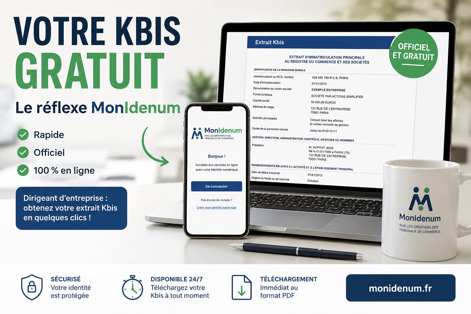 Kbis gratuit en 2026 : comment le télécharger avec MonIdenum ?